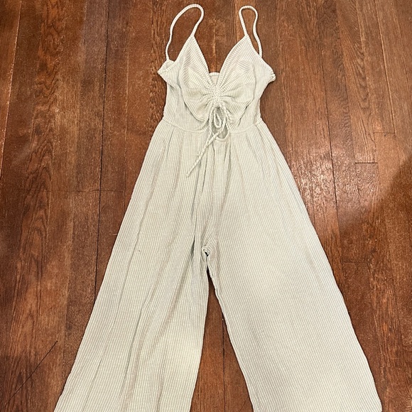 Pants - Striped White Jumpsuit with Spaghetti Straps